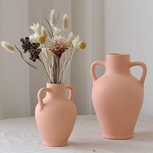 JOVONE Modern Binaural Ceramic Vase , Boho Flower Vase, Ornaments Vase for Home Decor (Salmon Pink,2 | Amazon (US)