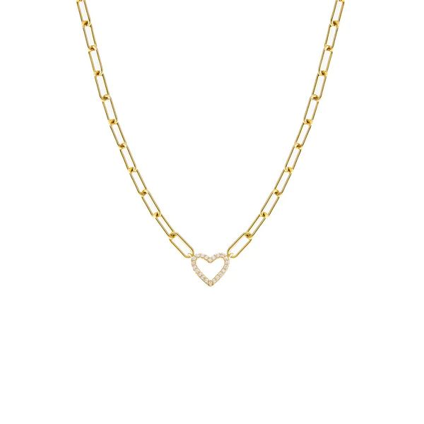 Pave Open Heart Paperclip Necklace | Adina Eden