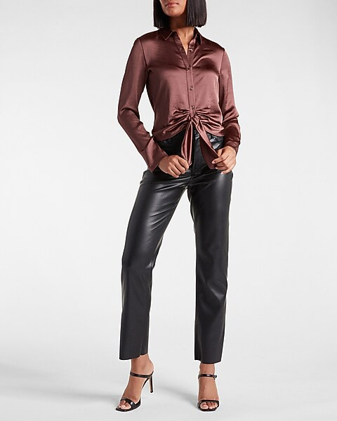 Satin Tie Front Portofino Shirt | Express