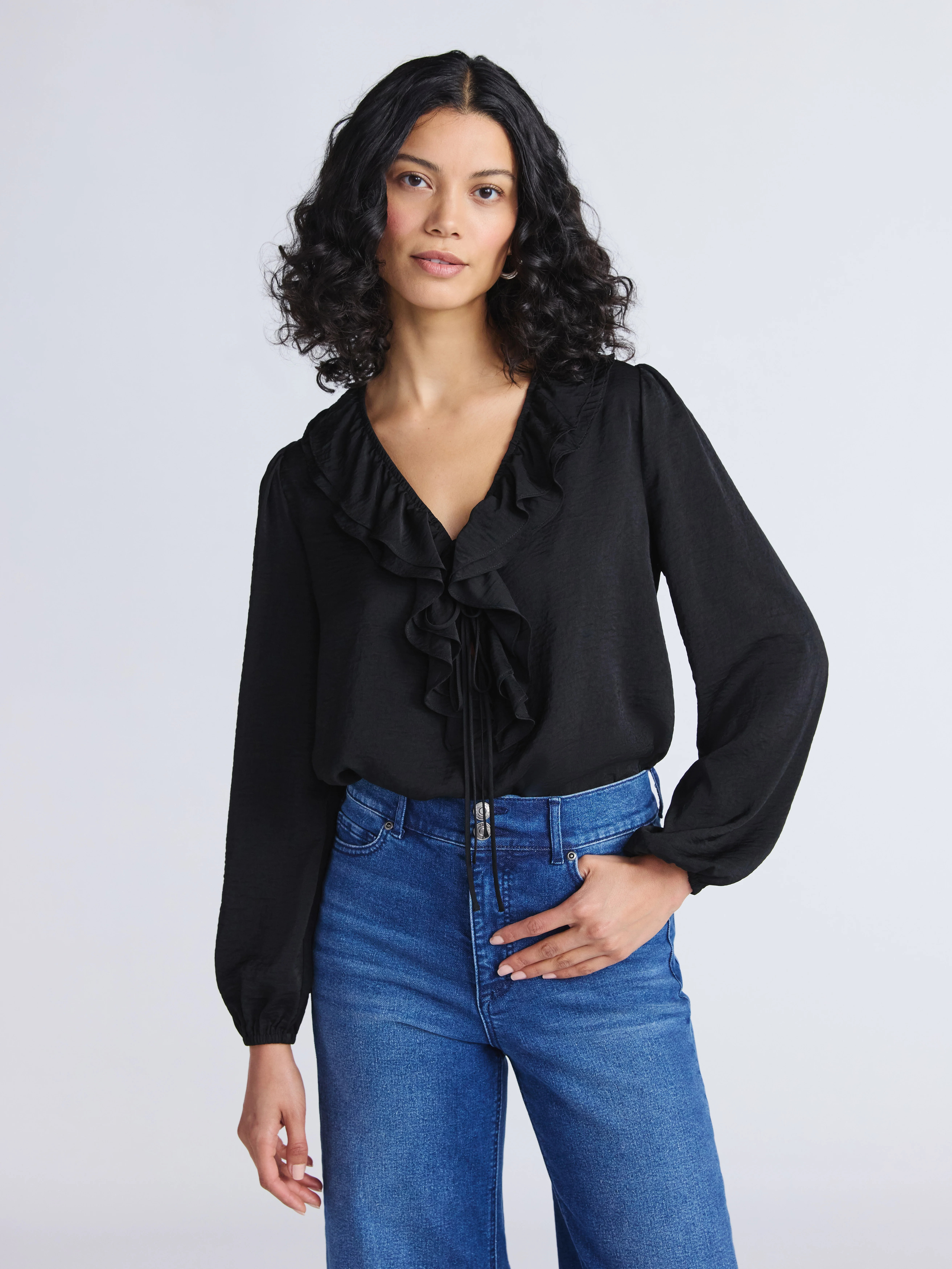 Sofia by Sofia Vergara Women's and Women's Plus Ruffle Neck Blouse, Sizes XS-4X - Walmart.com | Walmart (US)