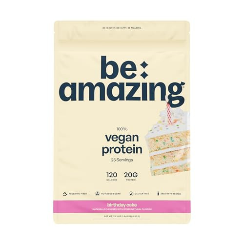 Be Amazing Vegan Protein Powder | 20g Plant-Based Protein with Prebiotics Fibers | Sugar-and-Gluten-Free Shake Mix, Low Carb, Non-Dairy Funfetti Smoothie | Birthday Cake, 25 Servings | Amazon (US)