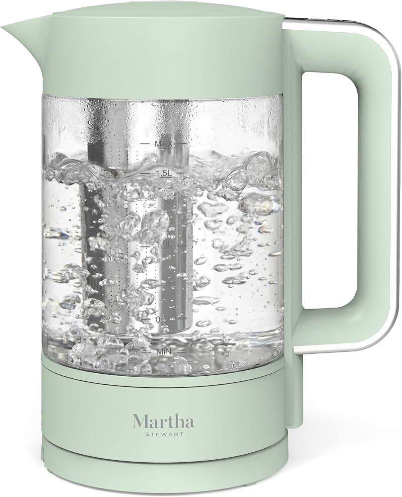 Martha Stewart Electric Kettle with Removable Stainless Steel Tea Infuser, Glass Carafe 1... | Amazon (US)