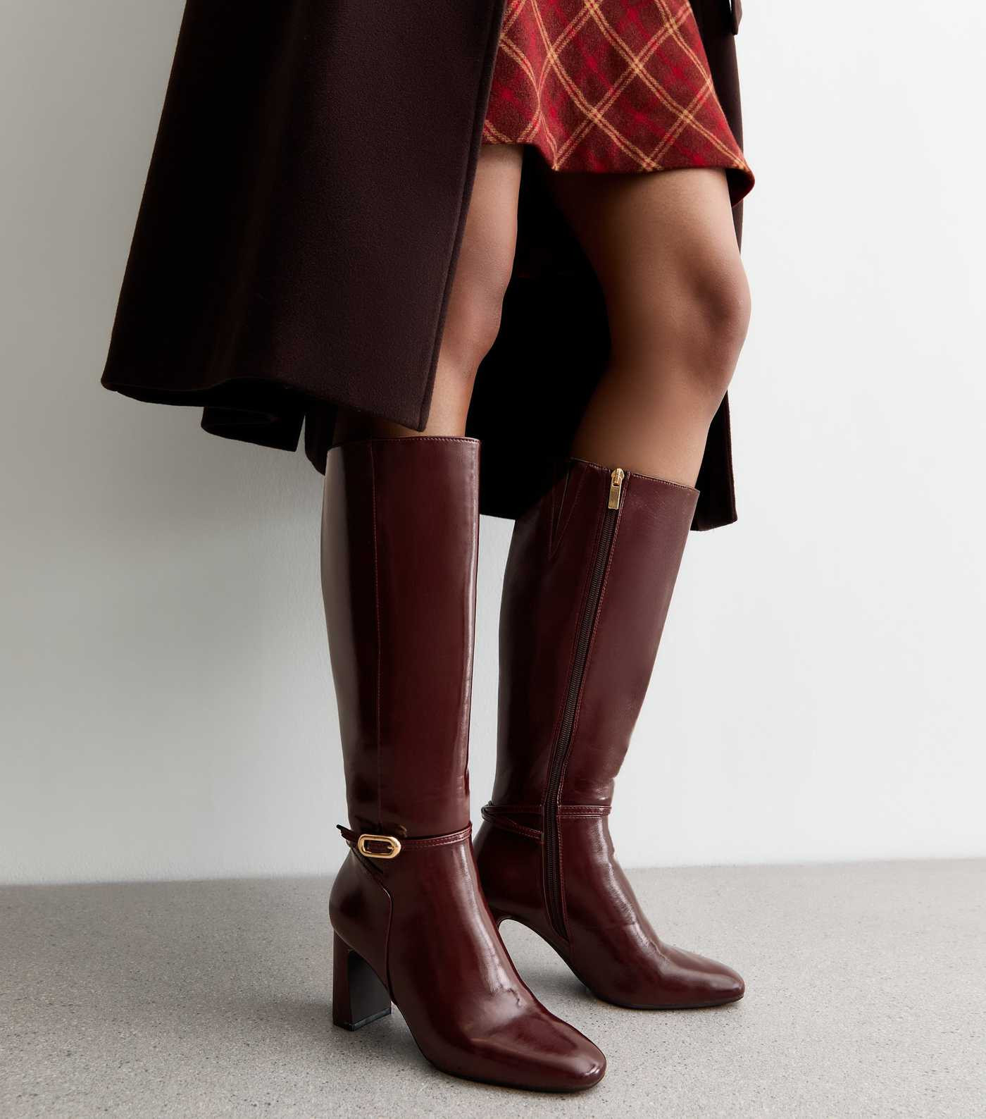 Dark Burgundy Faux Leather Knee High Boots | New Look | New Look (UK)