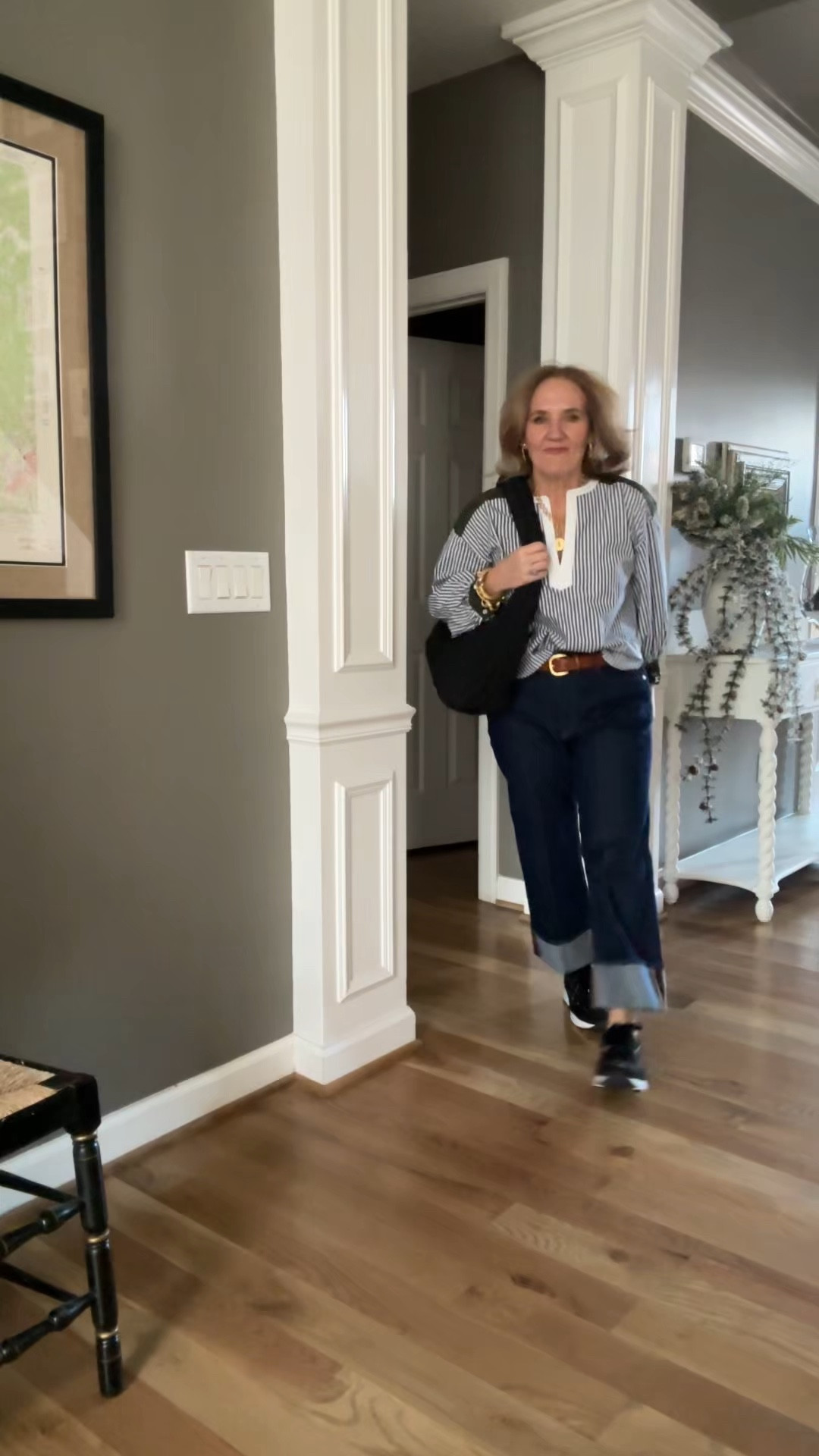 Cuffed jeans are 50% off today! Wearing a 29 petite! 

Striped blouse size small
Patent faux leather jacket size medium
Henly top size medium 
Sneakers tts with a thin sock 
Boots size up 1/2 

Winter outfit cuffed jeans loft jeans bomber jacket casual outfits 

#LTKSaleAlert #LTKOver40 #LTKWatchNow