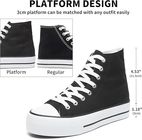 FRACORA Womens High Top Canvas Shoes White Black Platform Sneakers Lace Up Shoes for Women Casual | Amazon (US)
