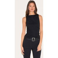 Black Fine Knit High Neck Sleeveless Top, Black | PrettyLittleThing UK