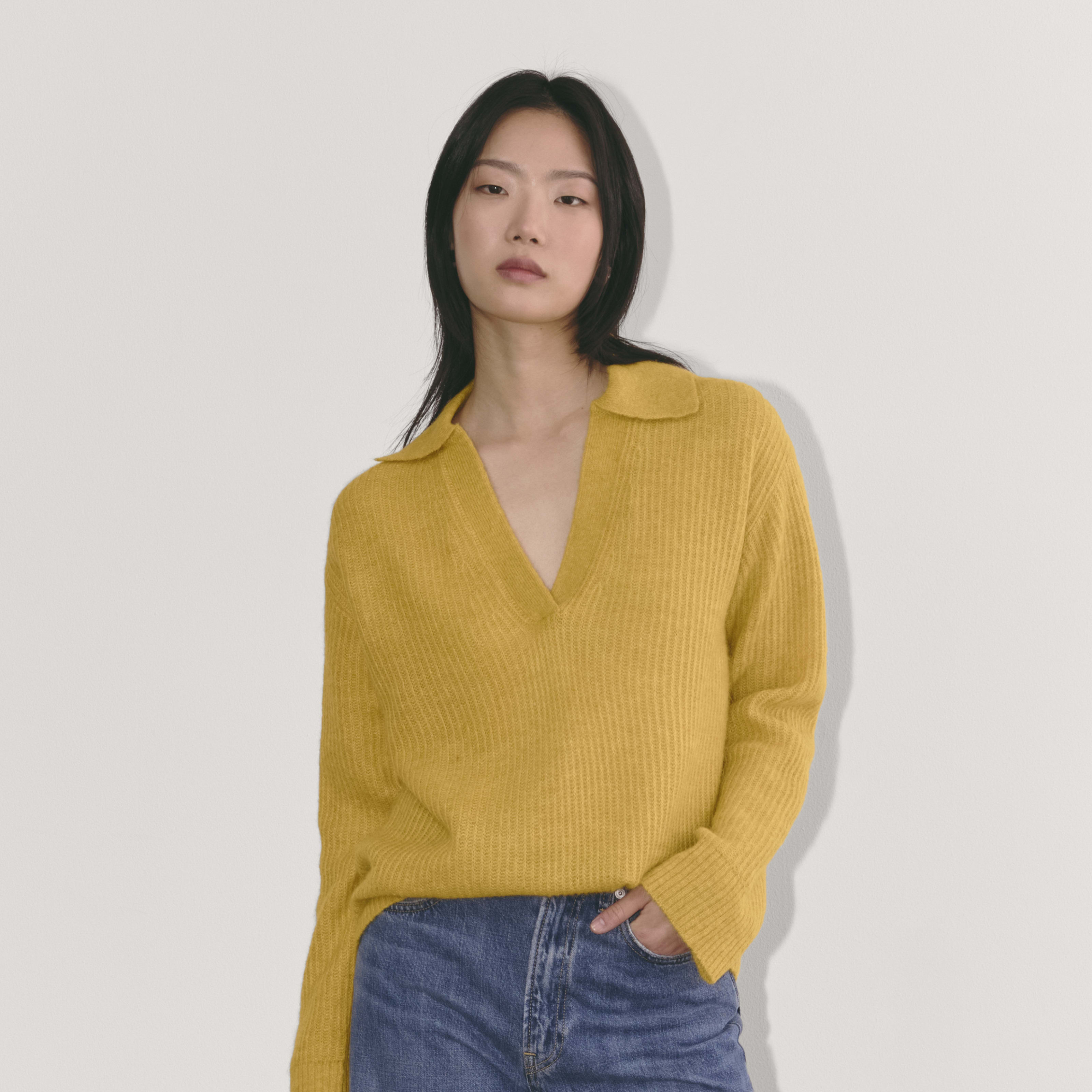 Women's Oversized Polo in Alpaca Sweater by Everlane in Golden Yellow, Size XXS | Everlane