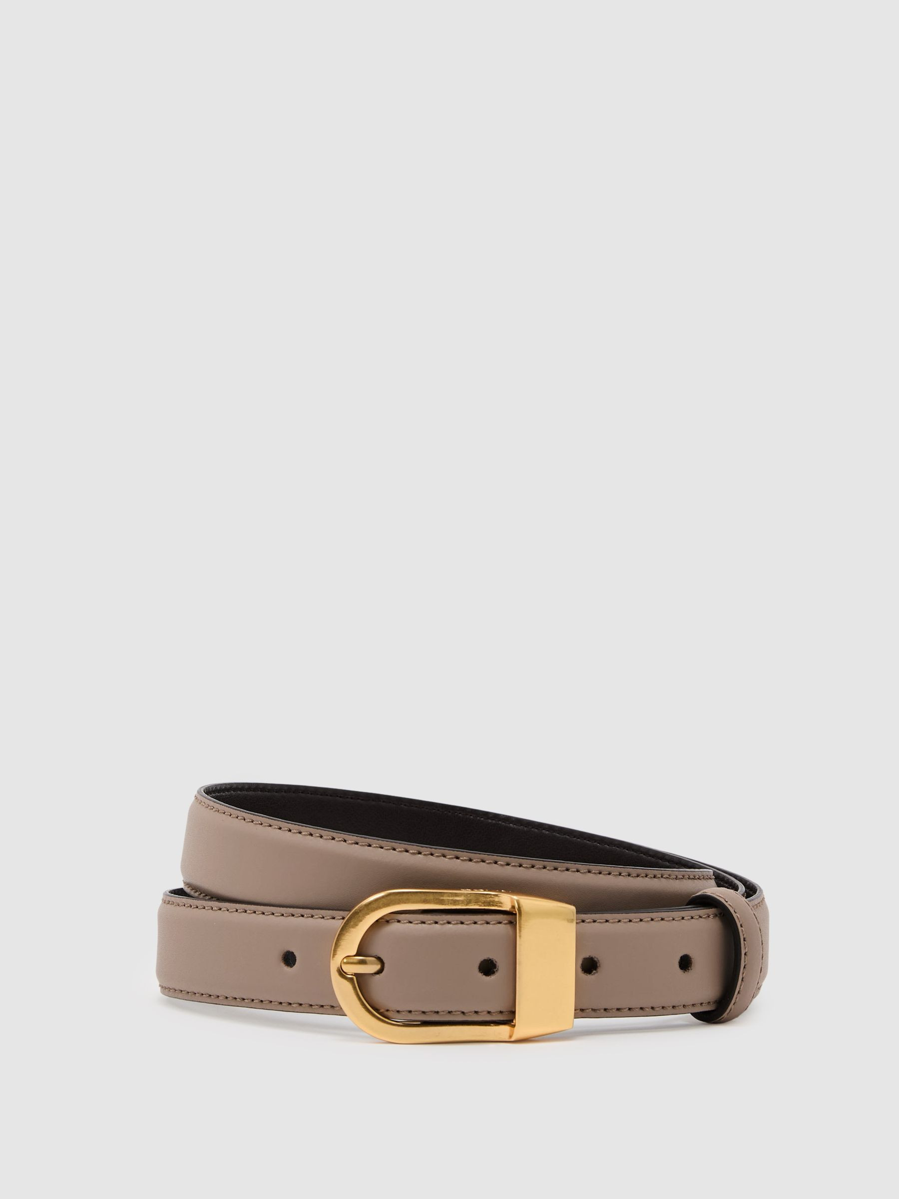 Reiss Leather Curved-Buckle Belt in Taupe | REISS | Reiss US