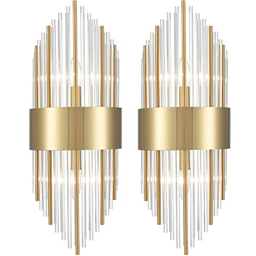 TEENYO Gold Wall Sconces Set of Two Modern Glass Wall Light Fixture Crystal Sconces Wall Lighting... | Amazon (US)