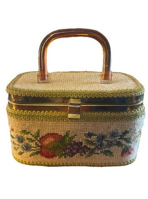 Vintage JR Julius Resnick Box Purse Needlepoint Floral Lucite Handle Cottagecore | eBay US