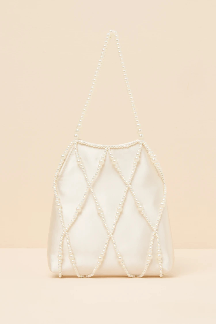 Gloria Ivory Satin Pearl Pouch Handbag | Lulus
