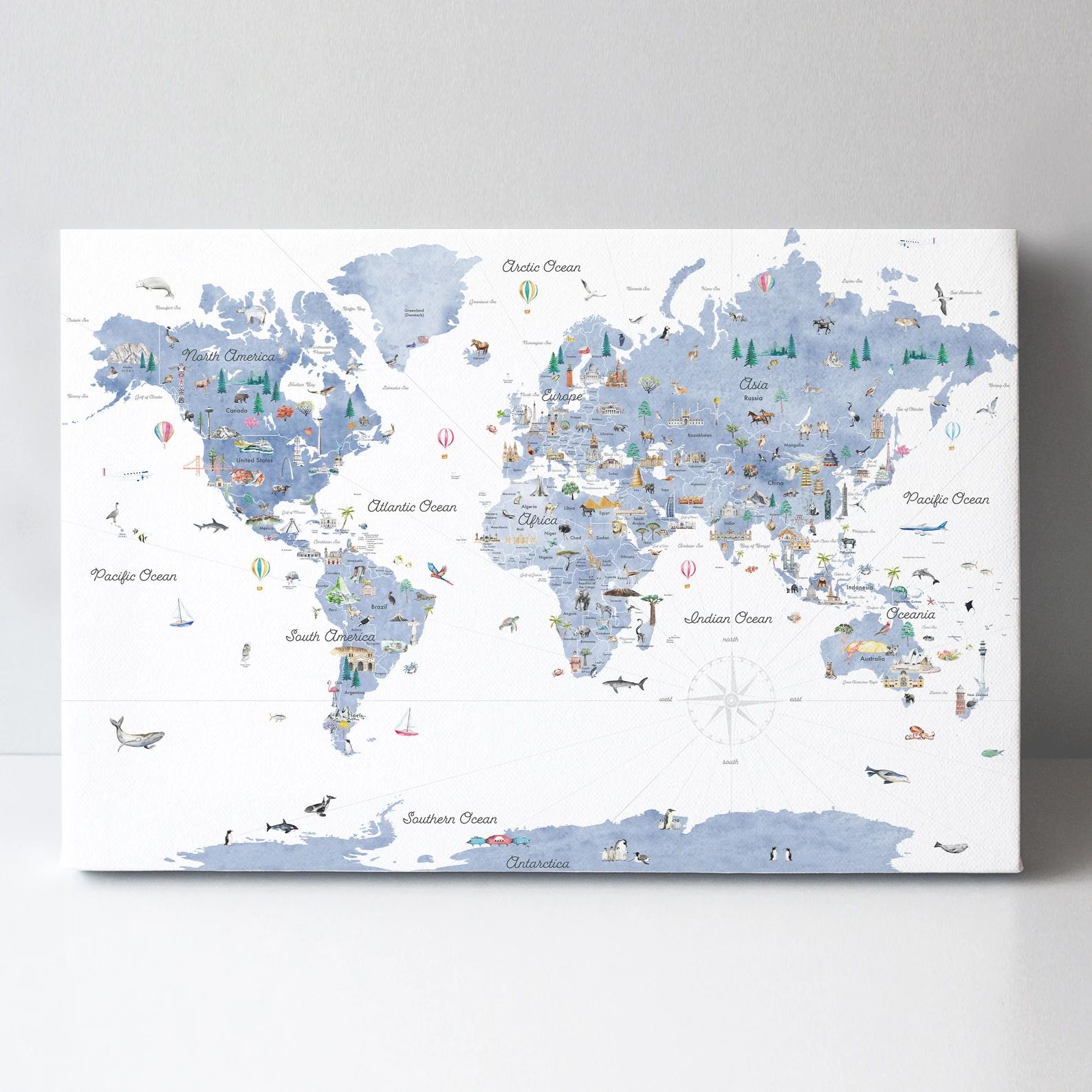 Canvas Blue Educational World Map | Travel Wall Art | Kids World Map | Nursery Wall Decor | Water... | Etsy (US)