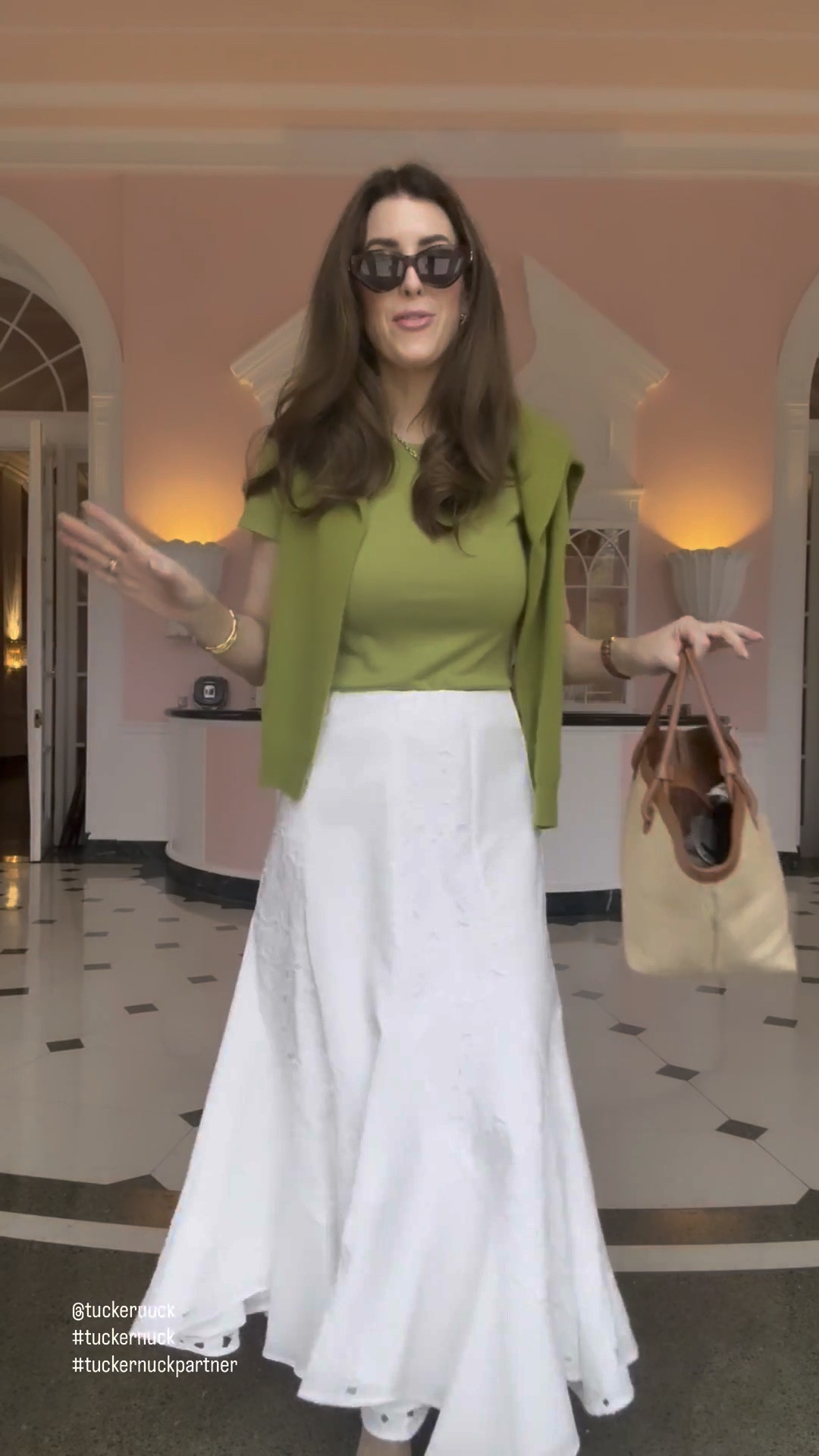 Sizing first — I am wearing a small in everything and true to size 8 in both pairs of shoes. 🌸
The most perfect backdrop for spring pieces — The Greenbrier did not disappoint.
The shorts and matching blazer were made for a resort casual moment, especially with a little chill in the air. Once I put this on here I knew it was exactly right. The kind of set that works so many places but somehow looks best somewhere beautiful.
The white skirt with the green tee and cardigan — that green is still my absolute favorite color right now and I cannot stop wearing it. I flew home in this exact set that afternoon and got compliments the entire way. Comfortable, polished, and completely put together without trying.
Fresh bags, classic well-made pieces, and spring pieces that just make you happy to get dressed. That is the whole point.
  @Tuckernuck 

 #Tuckernuck #TuckernuckPartner 

#LTKootd #LTKSeasonal #LTKOver40