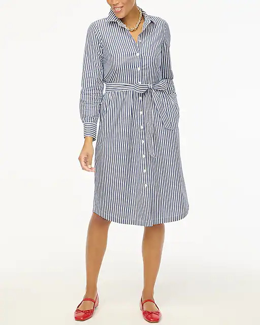 Long-sleeve striped poplin shirtdress | J.Crew Factory