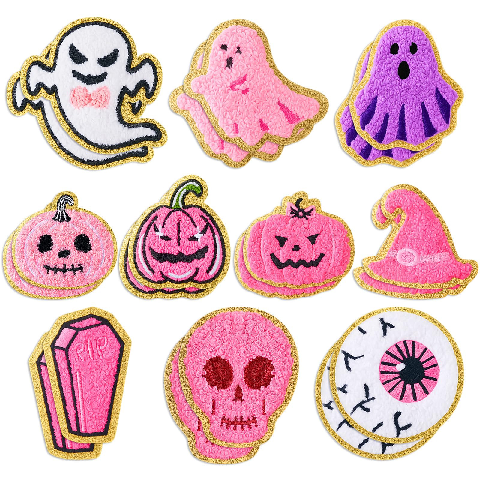 Geosar 20 Pcs Halloween Self Adhesive Patches Cute Ghost Eyeball Pumpkin Sew on Stickers Applique... | Amazon (US)