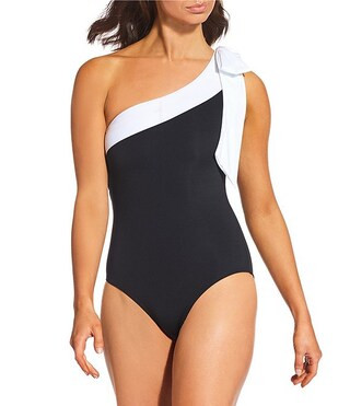 Signature Sculpt Solid Bow One Shoulder One Piece Swimsuit | Dillard's