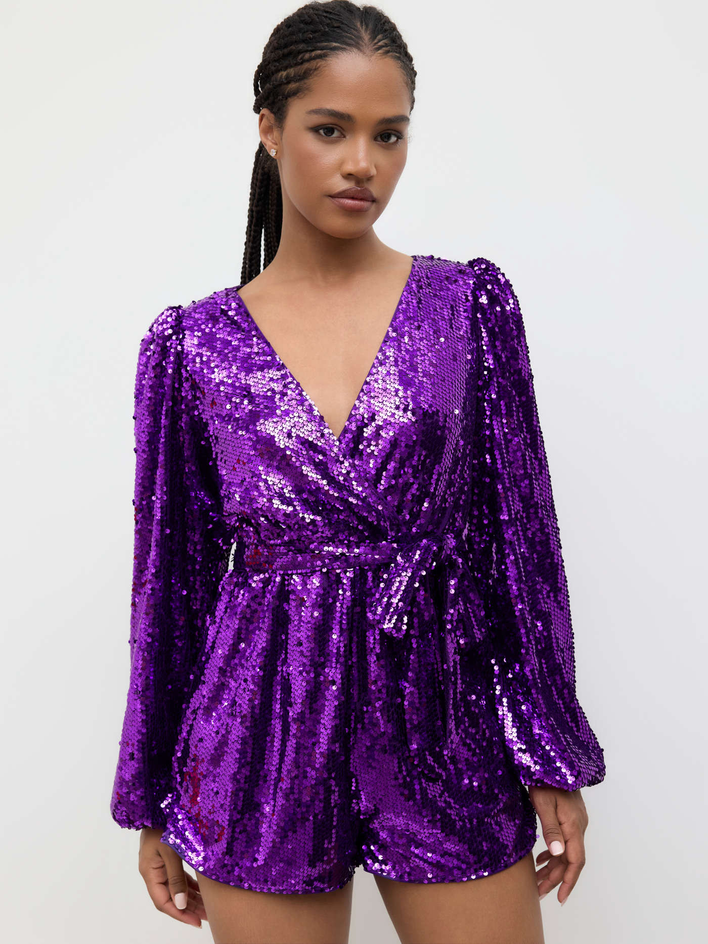 Sequins Sequin V-neck Solid Belted Romper For Music Festival/Live House Party/Clubbing | Cider
