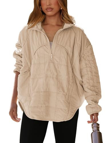 Daacee Oversized Lightweight Quilted Pullover Jacket for Women Half Zip Up Puffer Jackets Padded ... | Amazon (US)