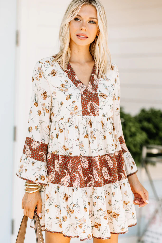 Such A Surprise Natural White Mixed Print Dress | The Mint Julep Boutique