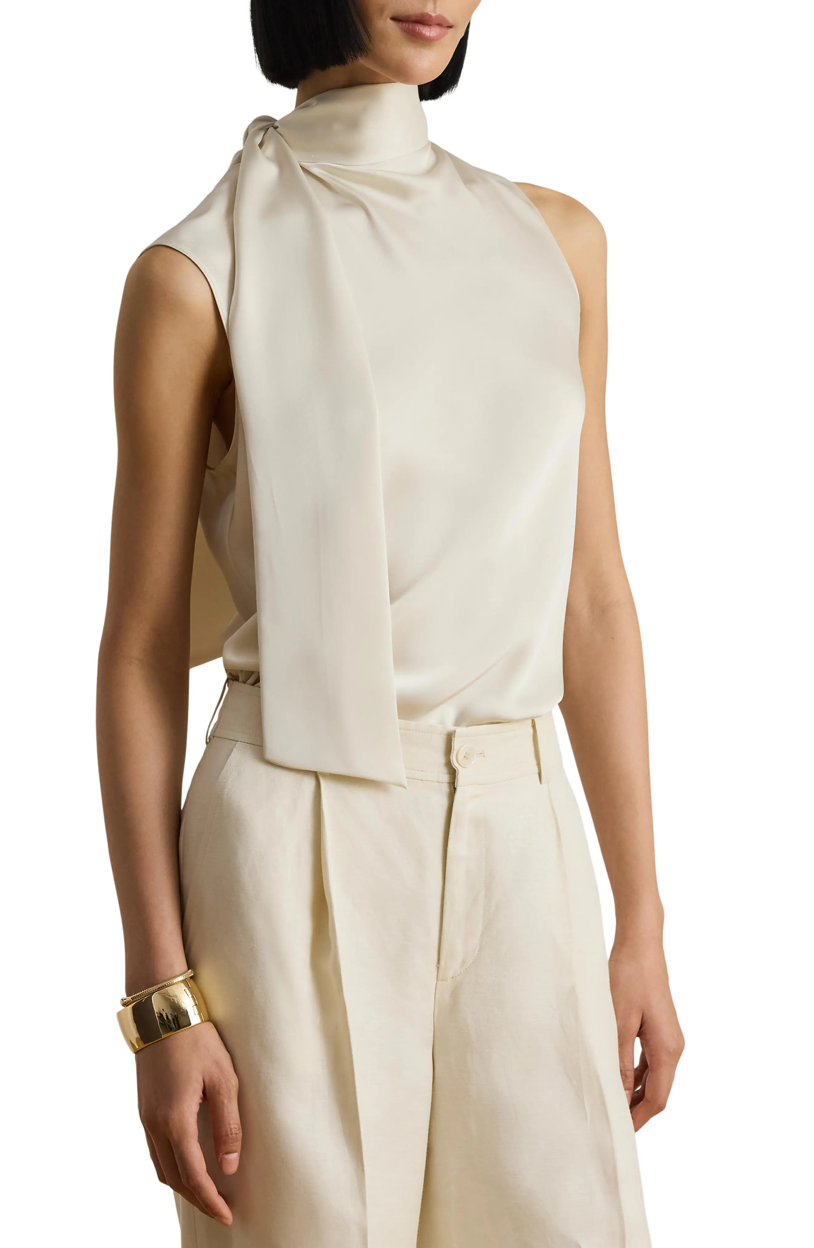 Tie Neck Charmeuse Sleeveless Top | Nordstrom