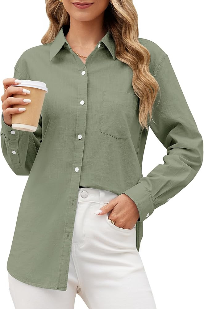siliteelon Linen Shirts Button Down Shirts for Women Long Sleeve Summer Shirt Casual Beach Work C... | Amazon (US)
