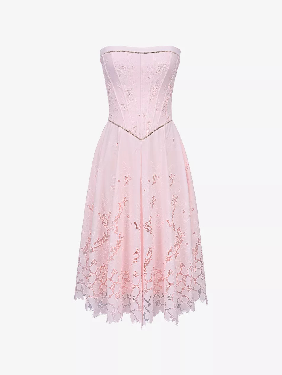 Belissa Strapless Broderie Woven Midi Dress | Selfridges