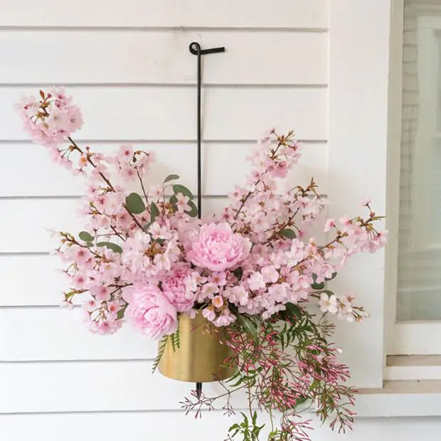 Wall Hook Planter With Brass Pot 29.75 Inch | Antique Farm House