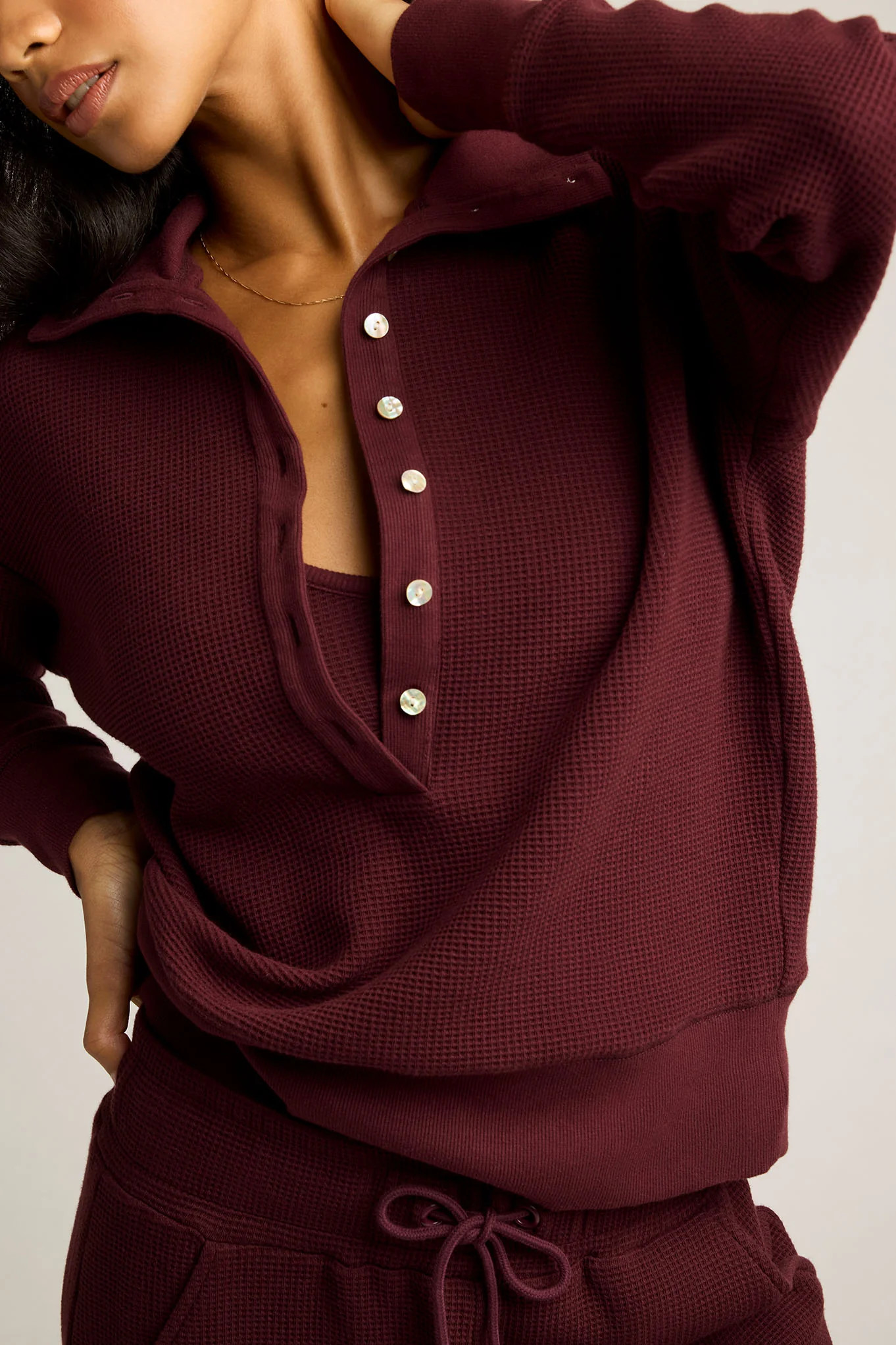 Waffle Knit Pullover in Garnet XXL / Garnet / Single | Negative Underwear