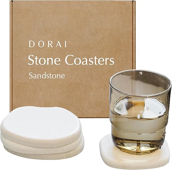 DORAI Home Stone Coaster Set - 4 Stone Coasters with Absorbent Diatomaceous Earth for Instant Dry... | Amazon (US)