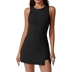 QINSEN Womens Crew Neck Tennis Dress Sleeveless Side Slit Golf Athletic Dress Build in Shorts wit... | Amazon (US)