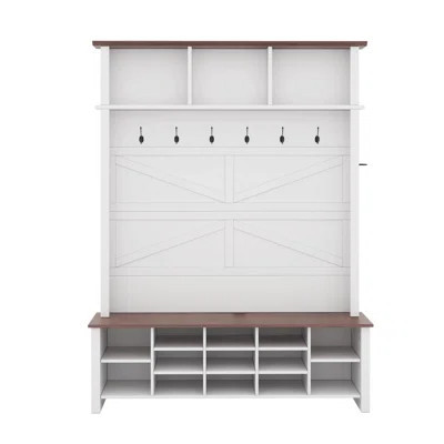 Home Hall Tree With Bench And Shoe Storage, Entryway Bench With Coat Rack, Adjustable Shoe Cubbies, Open Shelves And Hanging Hooks | Wayfair North America