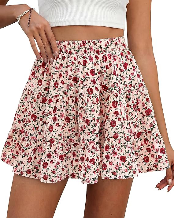 BTFBM Summer Skirts for Women 2026 Floral High Waist Shorts Underneath Boho Tiered Flowy Tennis S... | Amazon (US)