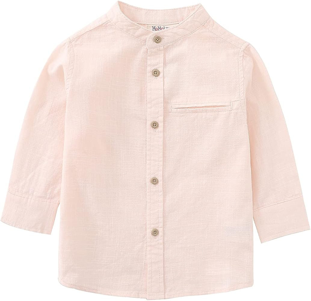 MOMOLAND Little Big Boys Long Sleeve Woven Cotton Button Down Linen Design Shirt Solid Printed | Amazon (US)