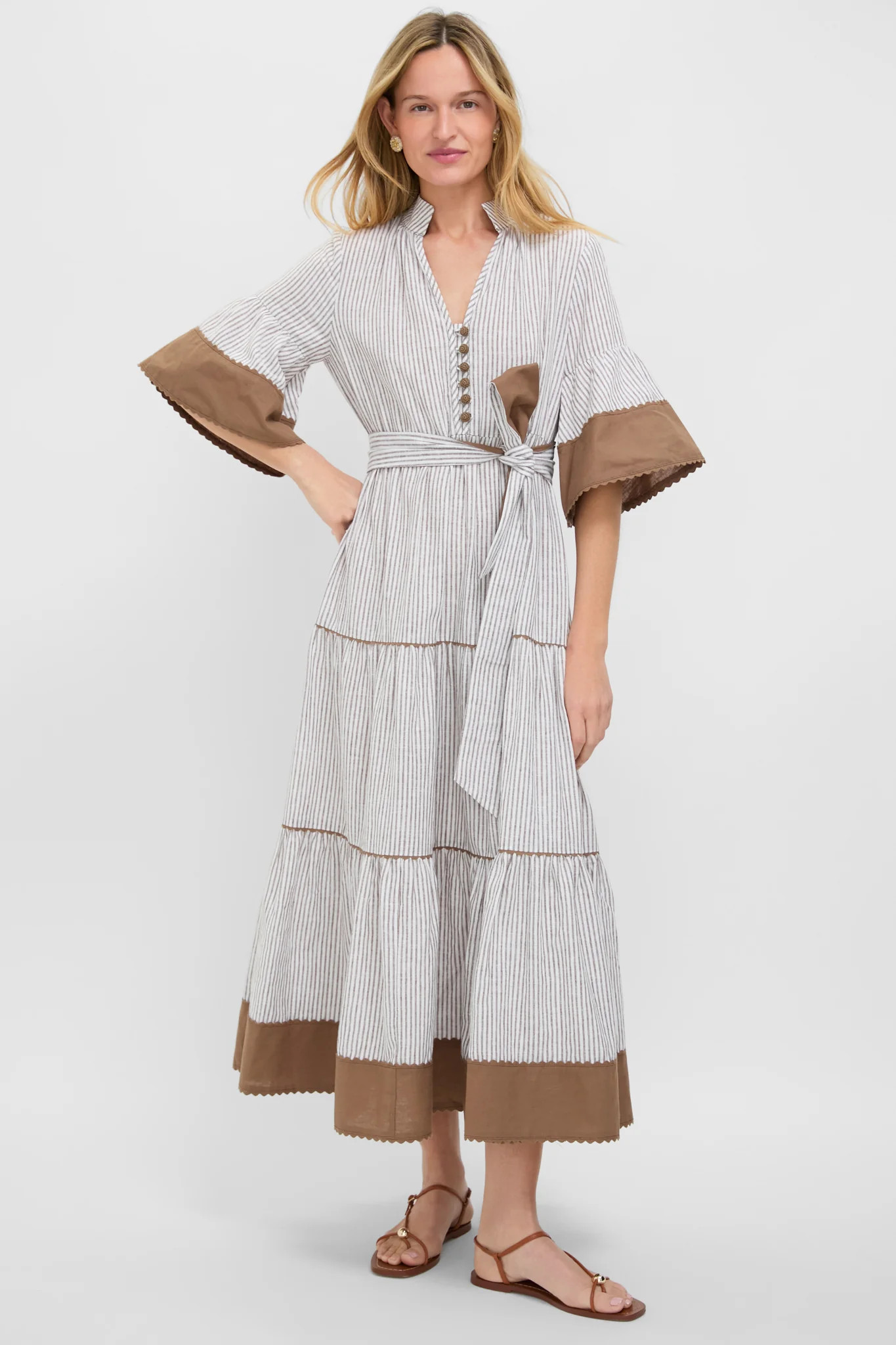Tan Stripe Linen Joanna Dress | Tuckernuck (US)