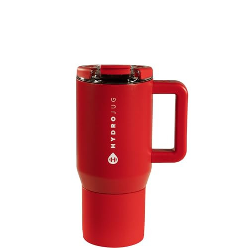 HydroJug Coffee Traveler 20 oz - Leak-Resistant, Ceramic-Lined Insulated Travel Coffee Mug for Hot or Cold Drinks with Flip Lid & Handle, Dishwasher Safe Coffee Tumbler, Alumni Red | Amazon (US)