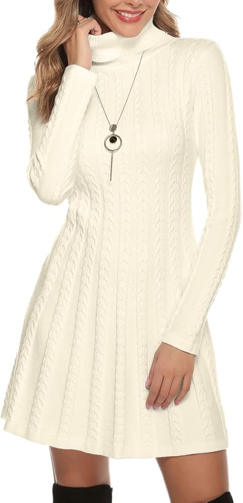 Gyabnw Damen Rollkragen Strickkleid Strickpullover Elegant Winterkleid Modisches Pulloverkleid Mi... | Amazon (DE)