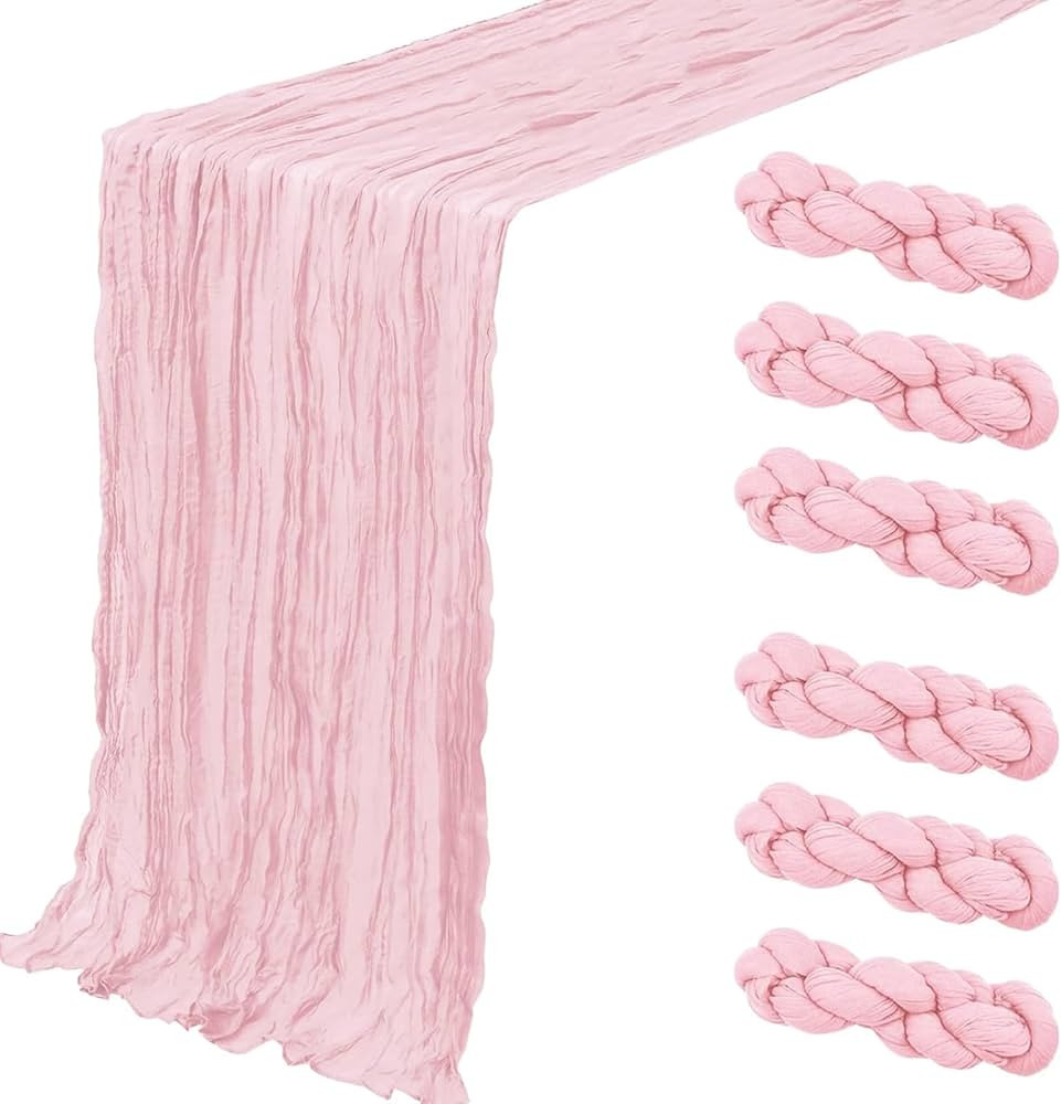 6 Pack Cheesecloth Table Runner - 35x120 Inch Light Pink Boho Table Runners, 10ft Gauze Fabric Ru... | Amazon (US)