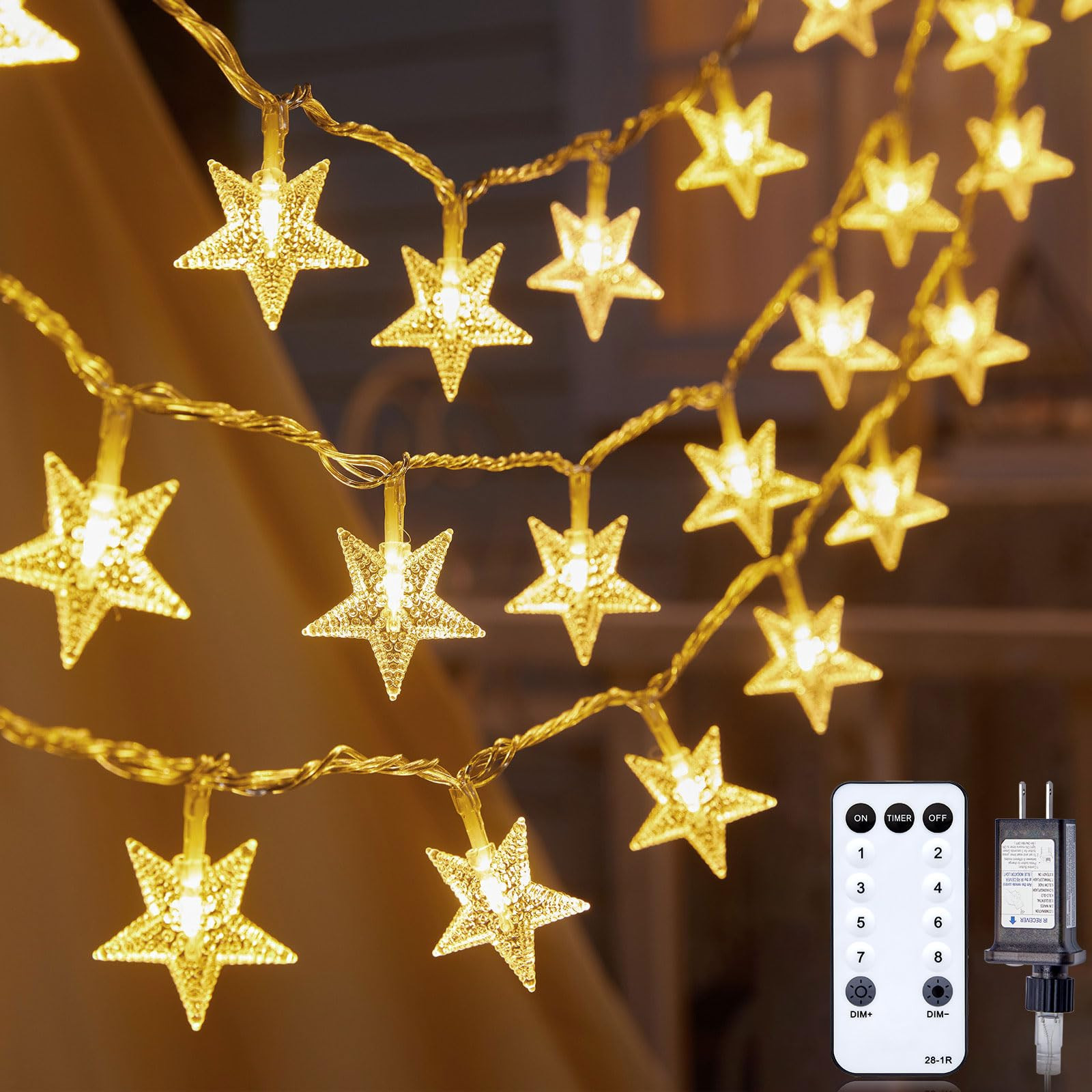 Star String Lights Plug in - 33 ft 100 LED Star Fairy String Lights with Remote and Timer, Waterp... | Amazon (US)