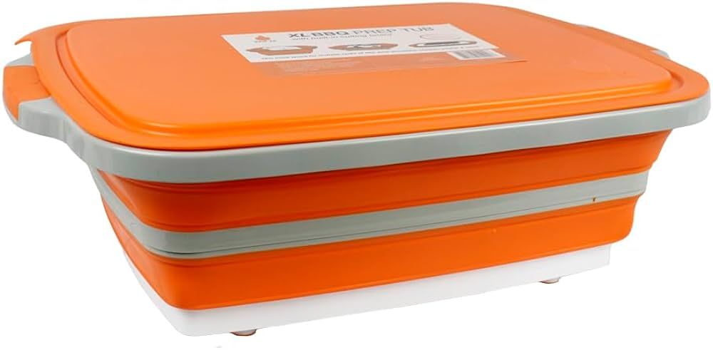 DripEZ XL BBQ Adjustable 3-Height Prep Tub With Cutting Board And Lid Orange | Amazon (US)