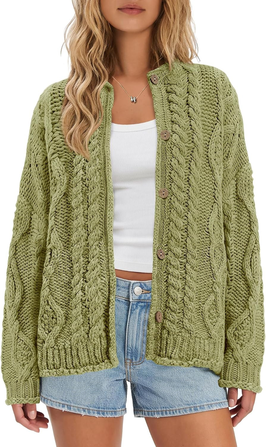 ReachMe Women's Chunky Cable Knit Cardigan Sweaters | Amazon (US)