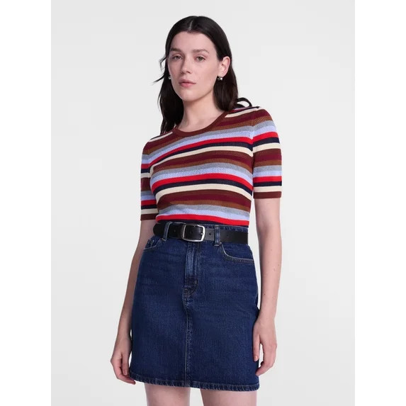 Scenario Women's and Women's Plus Stripe Sweater with Short Sleeves, Sizes XS-4X | Walmart (US)