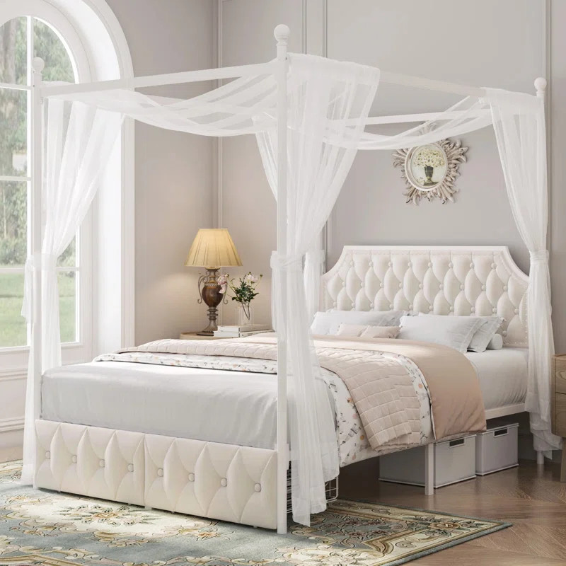 Artevious Upholstered Metal Canopy Storage Bed | Wayfair North America