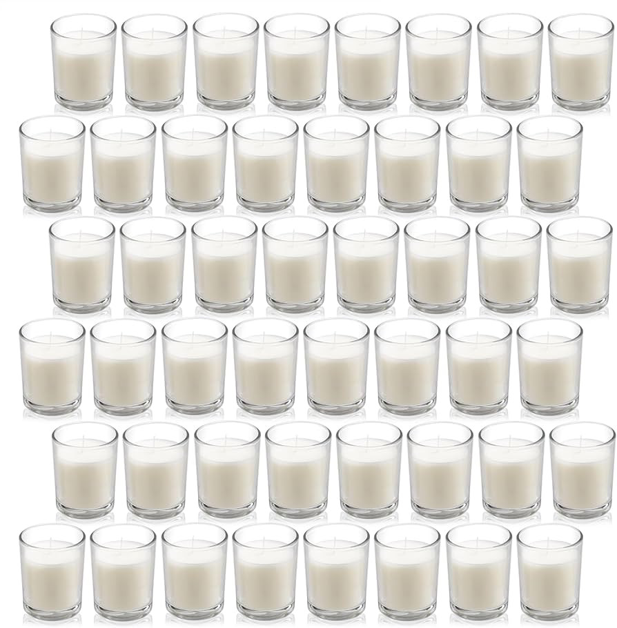 Housecret 48 Pack Warm White Unscented Clear Glass Filled Votive Candles. Hand Poured Wax Candle ... | Amazon (US)