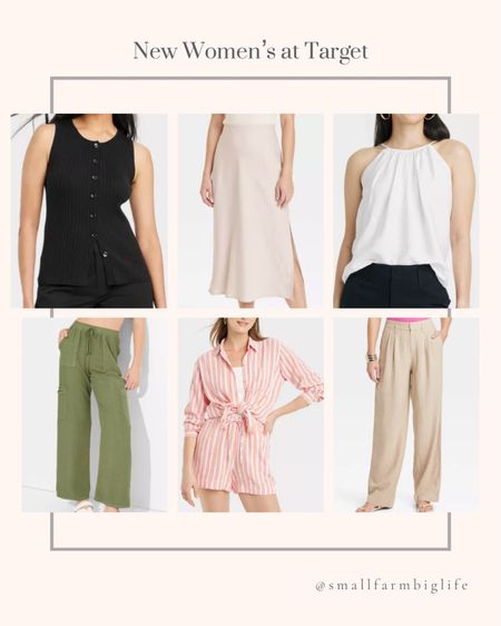 New women’s at Target. Date night outfit. Summer outfit. Crewneck button down vest. Mid rise wide leg cargo pants. A-line midi slip skirt. White tank top. High rise linen pleated front straight pants. Striped linen collared button down shirt and matching shorts  

#LTKStyleTip #LTKOver40 #LTKFindsUnder50