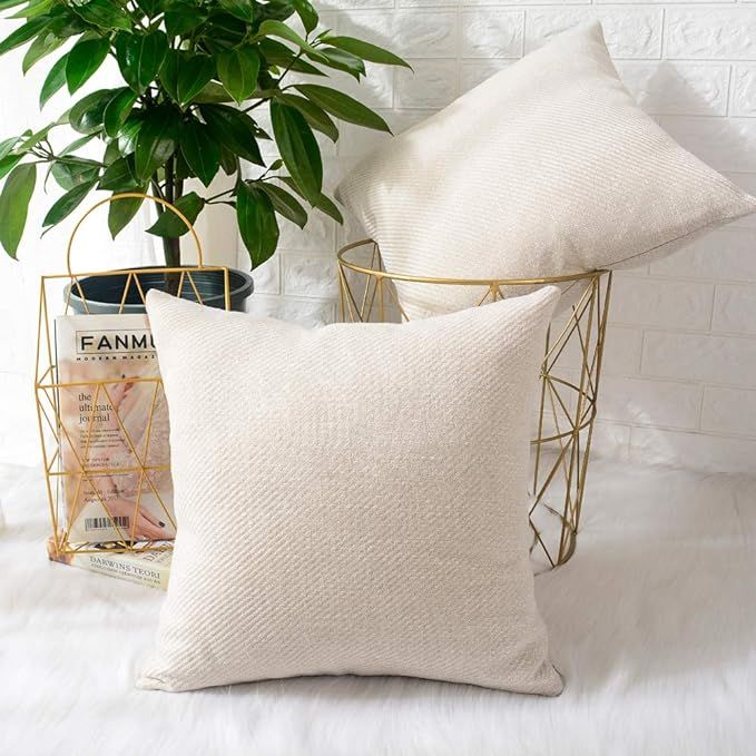 MERNETTE Pack of 2, Chenille Soft Decorative Square Throw Pillow Cover Cushion Covers Pillowcase,... | Amazon (US)