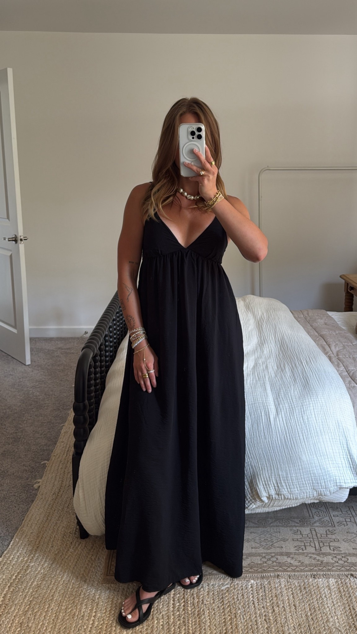 8/9/25 Evening plans, but make it effortless 🖤 Wearing my Abercrombie bra-free black dress (so comfy yet elevated), paired with my Steve Madden wraparound black sandals and a few simple jewelry pieces for a pulled-together look without trying too hard. Everything’s linked for you here.

#LTKStyleTip #LTKShoeCrush