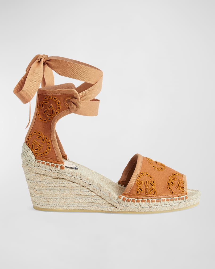 Gucci Damita GG Eyelet Wedge Espadrille Sandals | Neiman Marcus