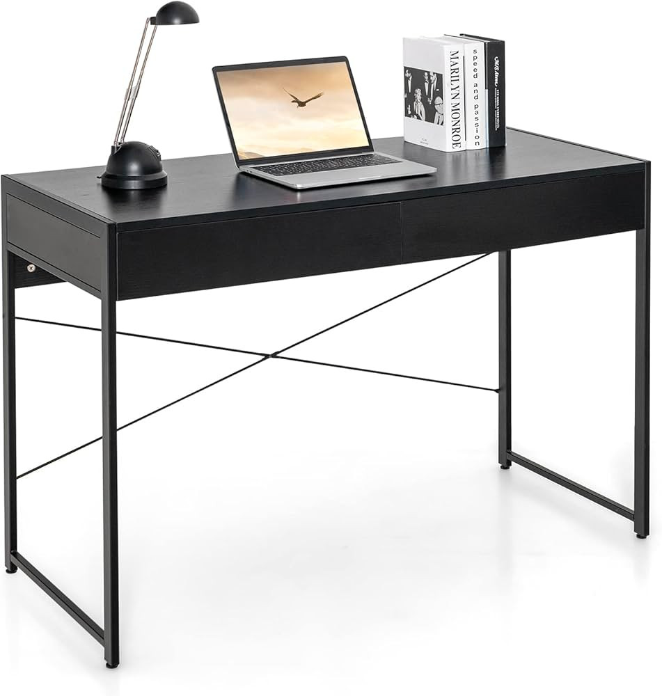 Tangkula Computer Desk with 2 Drawers, 44" Study Writing Table w/Heavy-Duty Steel Frame & Reinfor... | Amazon (US)