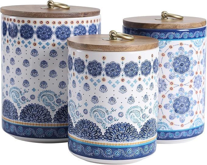 Bico Blue Talavera Ceramic Canister Set of 3 for Kitchen Counter, 62oz, 40oz, 32oz each, with Woo... | Amazon (US)
