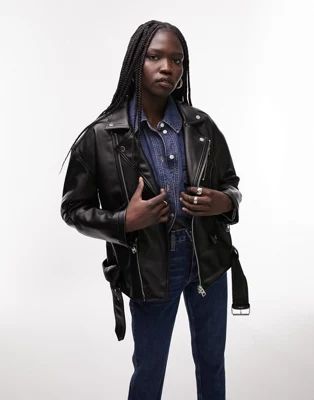 Topshop faux oversized biker jacket in black | ASOS (Global)